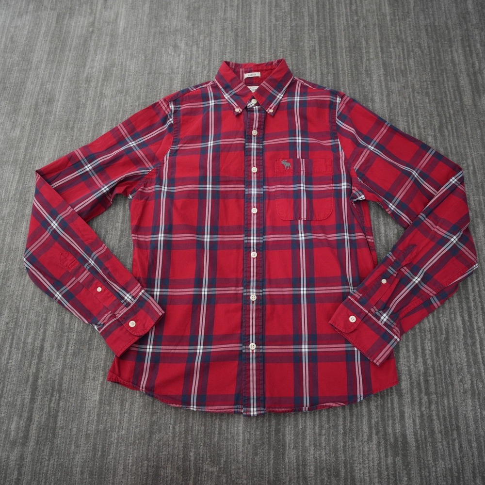 Abercrombie Fitch Shirt Men‎ Plaid Red Long Sleeve Button Down Muscle Large